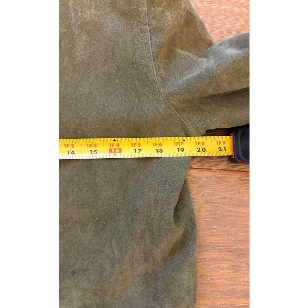 Lord & Taylor Vintage Suede Leather Jacket Women Olive Green Cropped Collarless - Picture 5 of 5